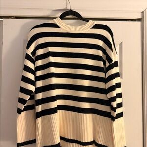 Elegant Black and Cream Striped Women's Sweater